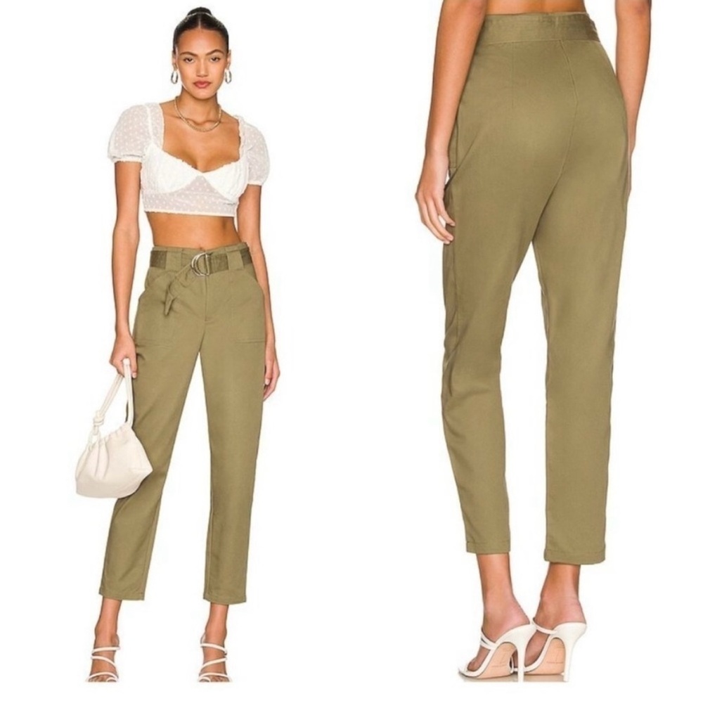 Superdown Chanice Buckle Cotton Pants Olive Green Twill Belted Sz Small Ankle